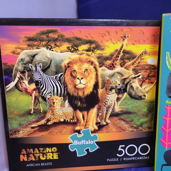 Lot Of 2 Jigsaw Puzzles 500 PC Rainforest (Mudpuppy) & African Animals (Buffalo) - Picture 11 of 11